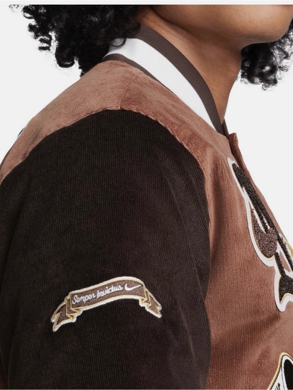 NWT Nike Brown Two-Tone Varsity Bomber Jacket Size L - Picture 3 of 7